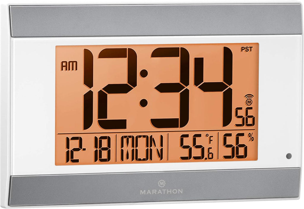 Large Atomic Wall Clock with Auto Backlight, Calendar, Temperature, and Humidity E56472