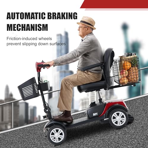 Folding 4-Wheel Electric Mobility Scooter, 12Ah Battery, 300lbs (Yellow) Y58893