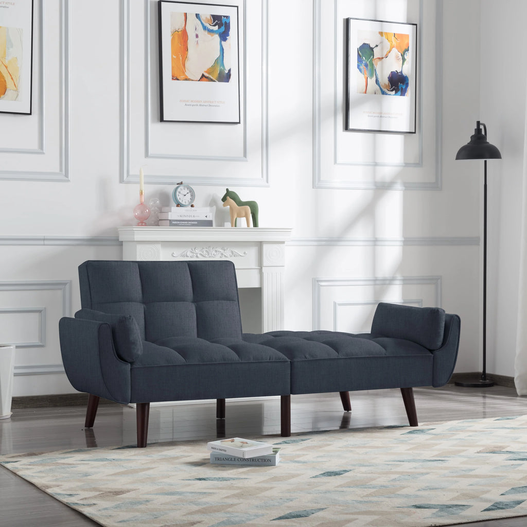 76" Futon Sofa Bed, Upholstered with Polyester, Wood Frame, Dark Gray C633521