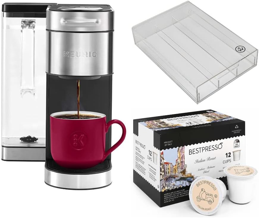 Stainless Steel Single Serve Coffee Maker with 12-Count K-Cup Set and Pod Organizer Q735506