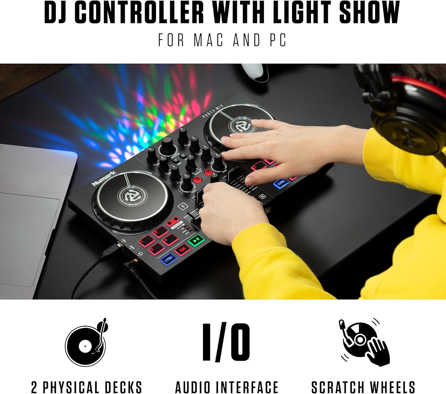 DJ Controller, DJ Headphones, DJ Monitor Speakers with Party Lights Y2050