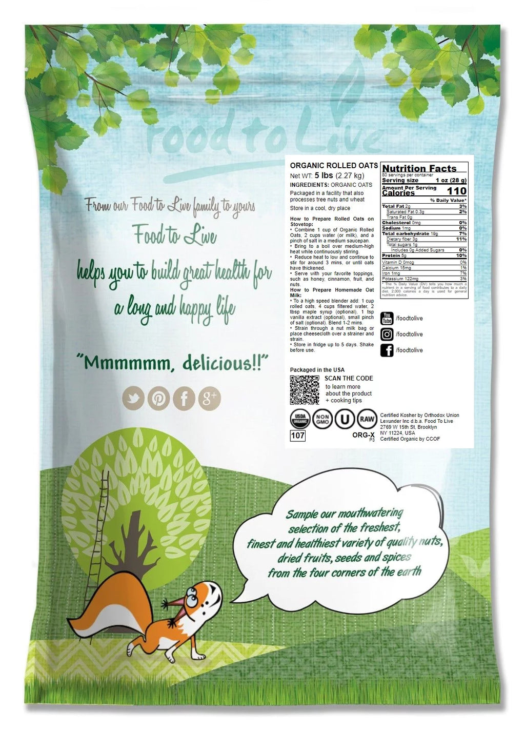 Organic Rolled Oats, 5 Pounds I840852