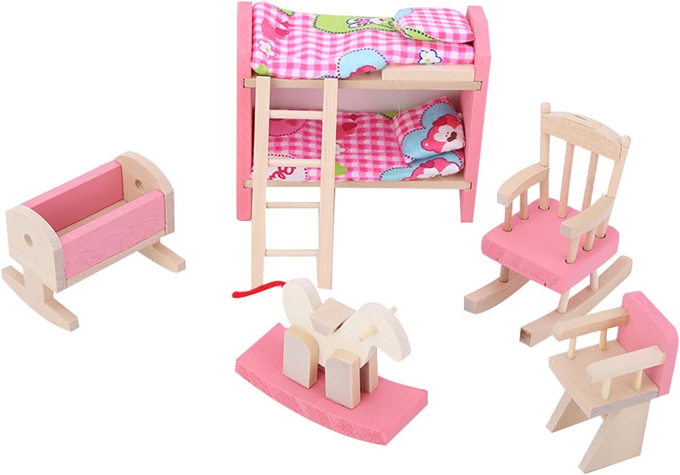 6 Different Rooms Wooden Dollhouse Furniture with Cushion and Towel F8091