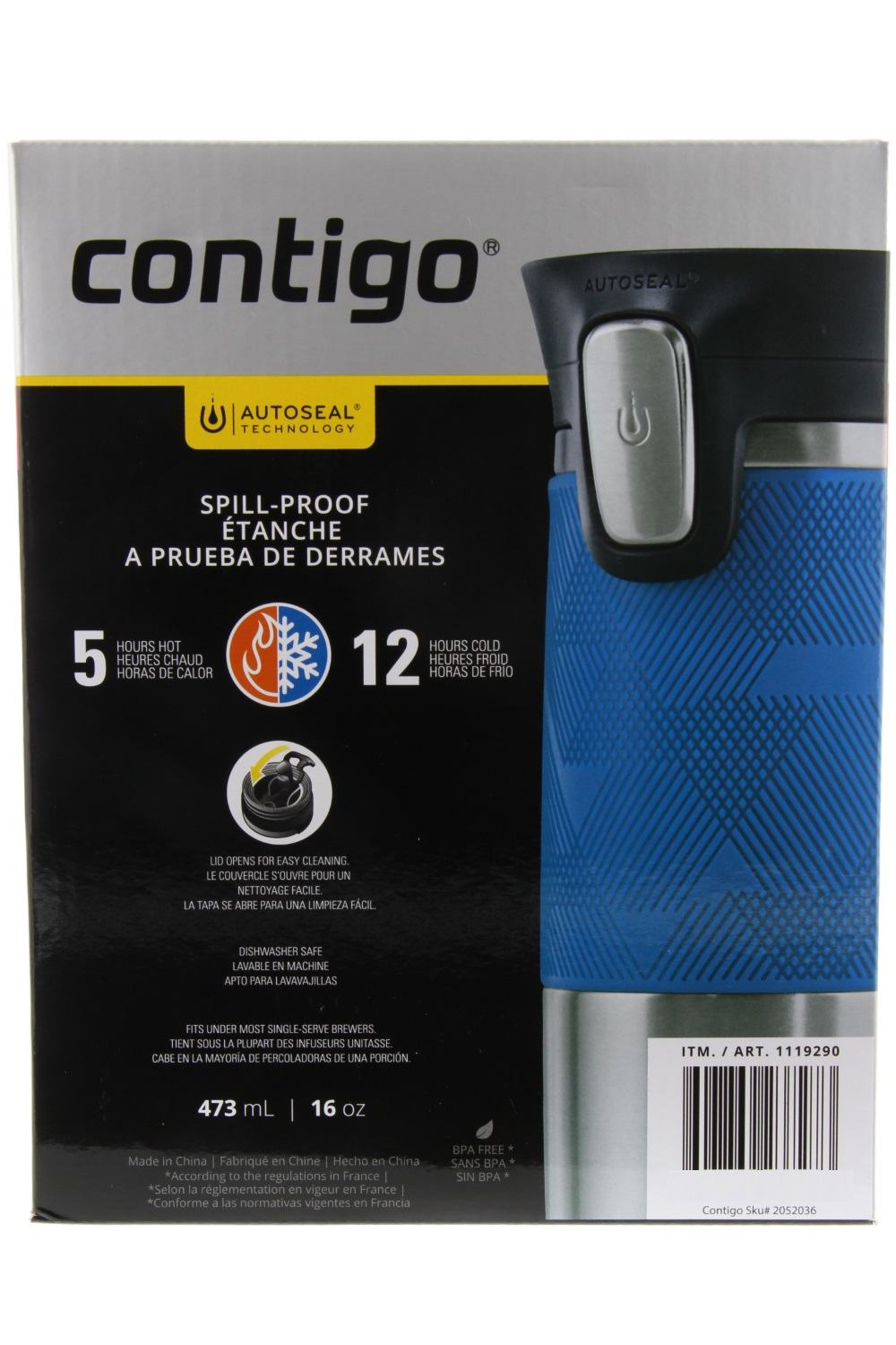 16oz Stainless Steel Spill-Proof Travel Mug, Blue & Gray (2 Pack) Y3297