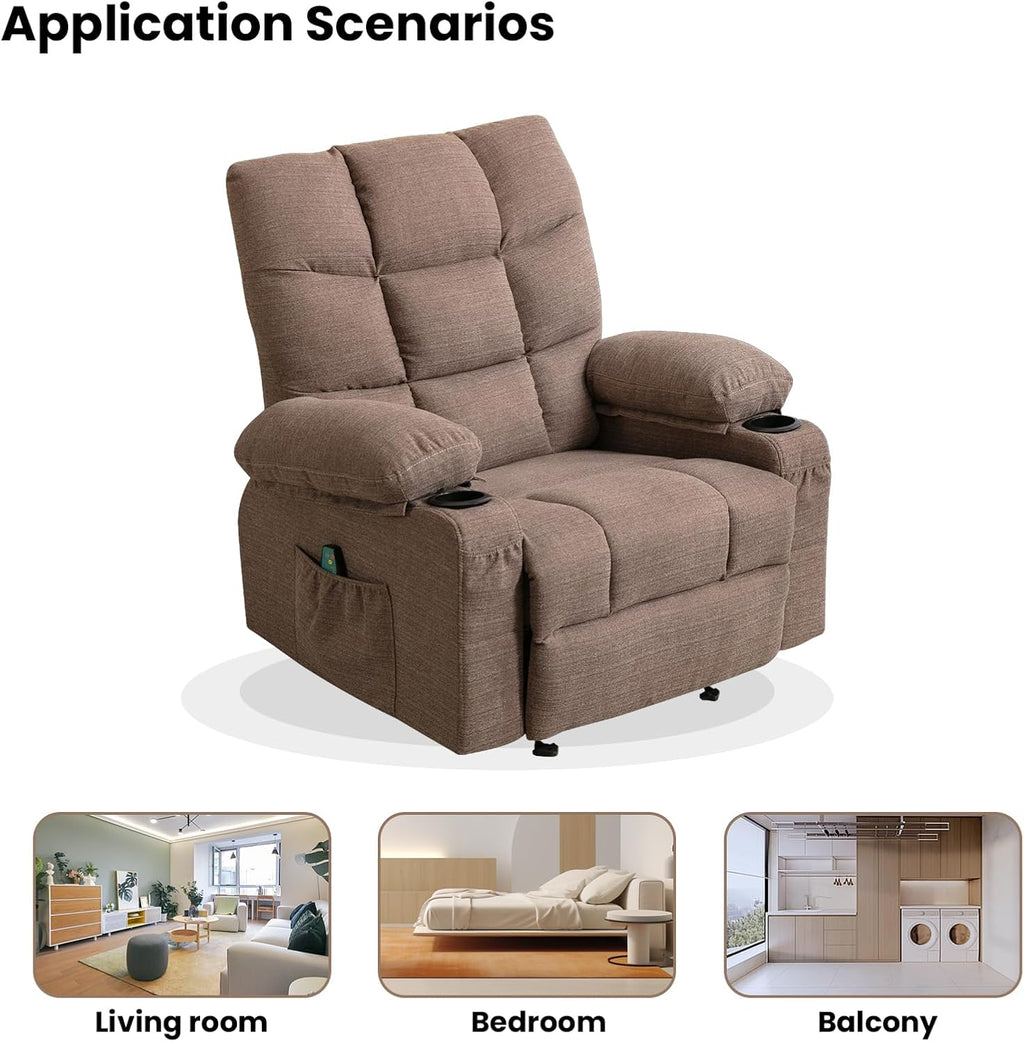 Brown Manual Fabric Recliner Chair with 8 Points Power Massage I27907
