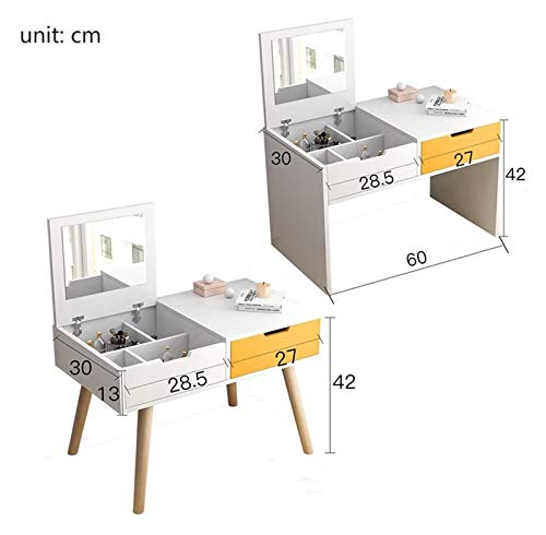 White Blue 2-in-1 Vanity Desk with Flip Top Mirror and Drawers D68278
