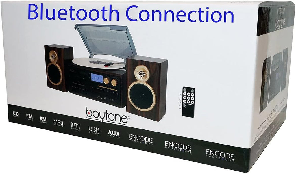 Bluetooth Record Player Turntable with AM/FM Radio, CD / Cassette Player, 2 Separate Stereo Speakers Y65822