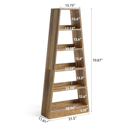 6-Tier Tall Wooden Ladder Bookcase in Warm Umber E65690