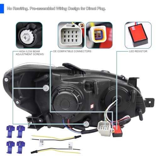 Black Housing Clear Lens Projector Headlights with Sequential LED Turn Signal Lights, L + R Pair Headlamp Assembly J91468
