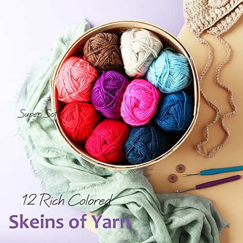 43 Piece Crochet Kit with 9 Crochet Hooks Set and 55 Yards of Yarn, Canvas Tote Bag N2059