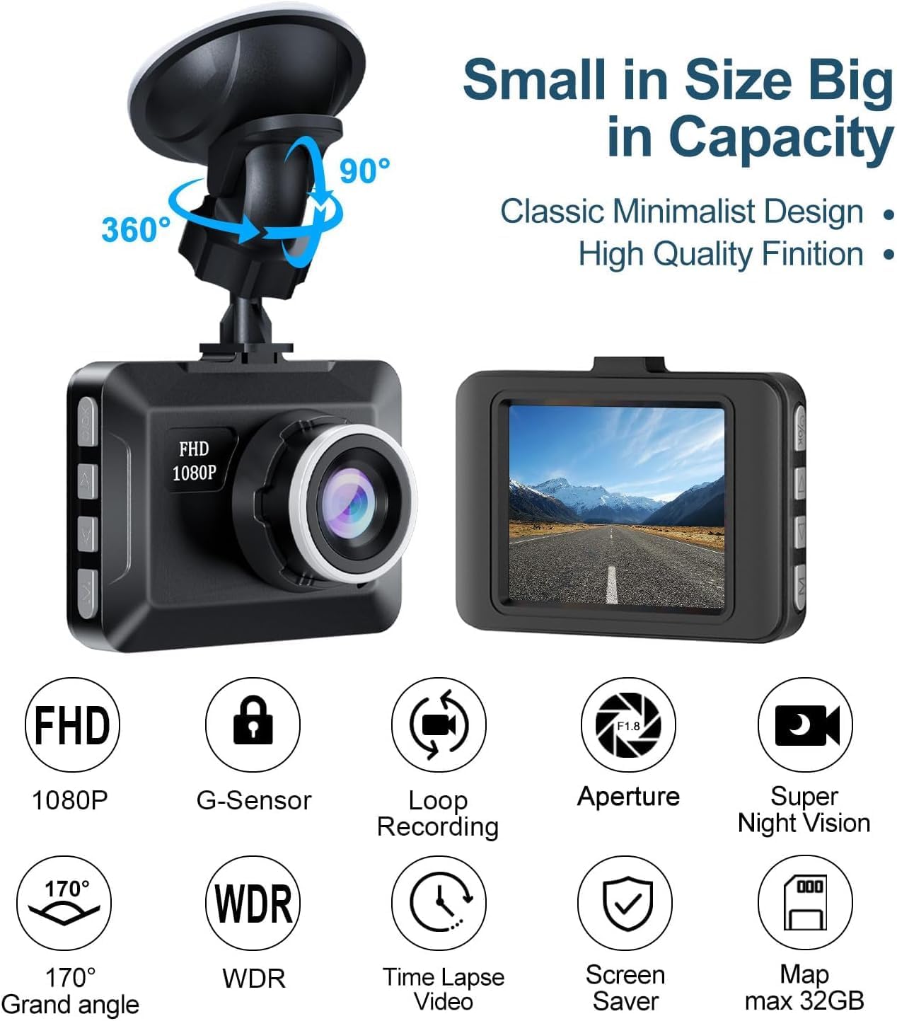 1080P Full HD Dash Camera with 170° Wide Angle W556