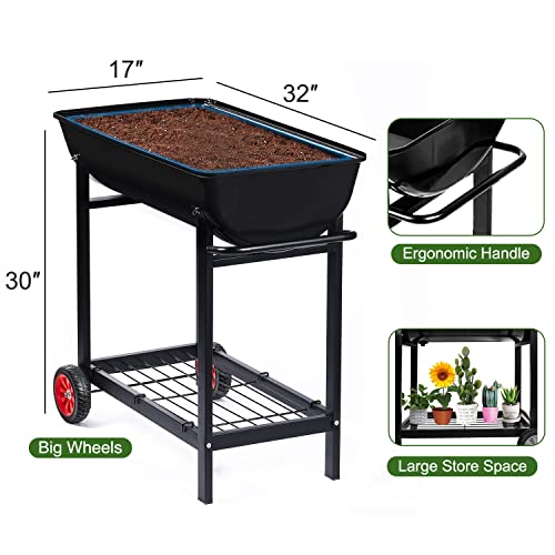Metal Raised Planter Box on Wheels with Gardening Kit B381099