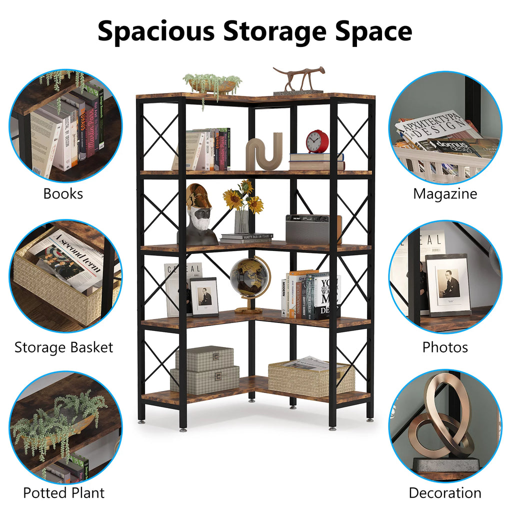 5-Tier Rustic Brown Corner Bookshelf P60210