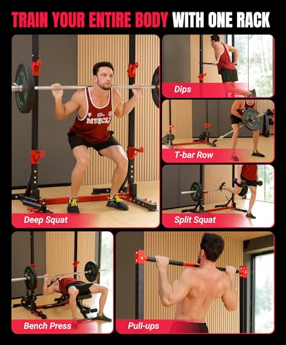 Squat Rack with Adjustable Pull-Up Bar & Extended Safety Arms, 35"-67" Width, Fixed 83” Frame Height X93970