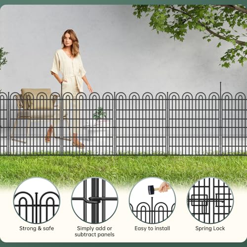 15 Panels Tall Garden Animal Barrier Fence with Gate, 33 in(H) X 36.8 ft(L) No Dig Decorative Metal Edging Border K1077