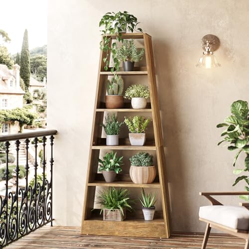 6-Tier Tall Wooden Ladder Bookcase in Warm Umber E65690