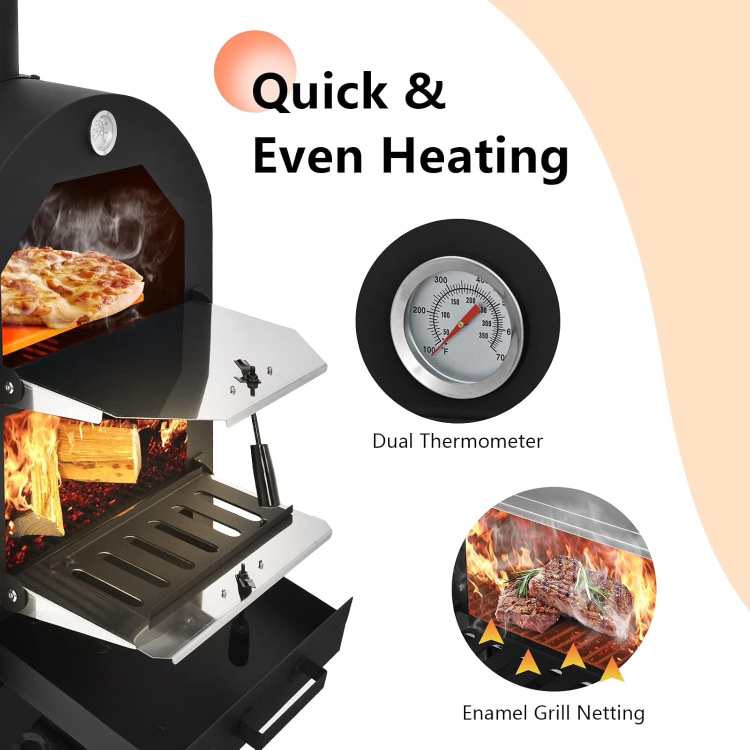 Outdoor Pizza Oven with 12" Pizza Stone, Pizza Peel, Waterproof Cover R95567