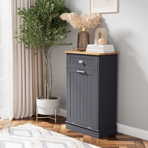 White Tilt Out Trash Cabinet with Hideaway Drawer W25721