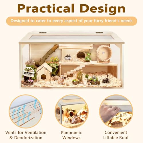 Extra Large Wooden Hamster Cage with Acrylic Sheets (32 x 16 x 16 Inch) E914