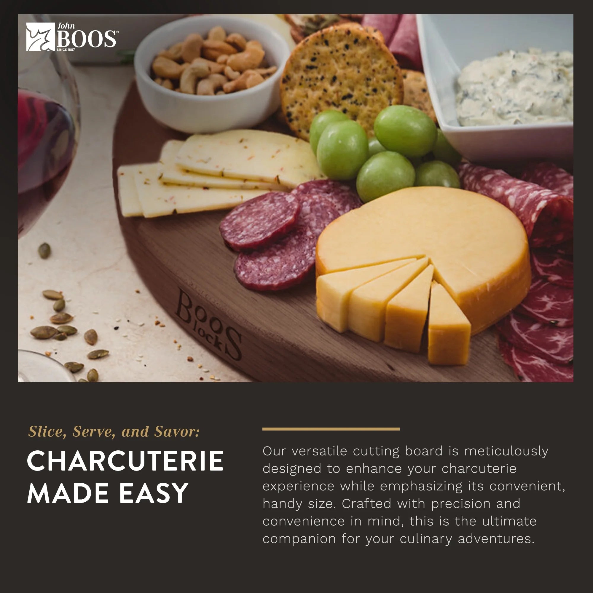 Walnut Wood Round Cutting Board, 18" x 18" x 1.5" T82226
