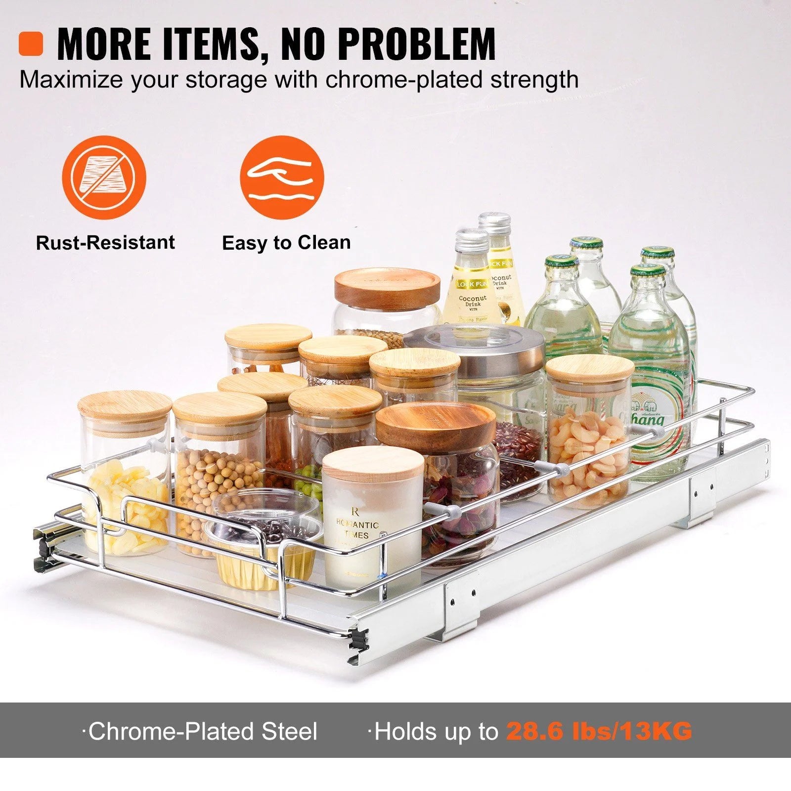 Chrome Steel Heavy Duty Pull Out Cabinet Organizer E753