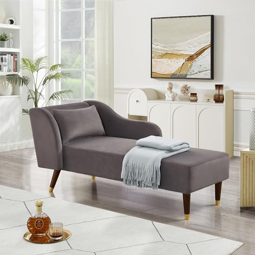 Beige Velvet Chaise Lounge Sofa C32062