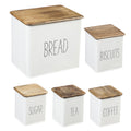 White 5 Piece Kitchen Canisters with Wooden Top Set Y864