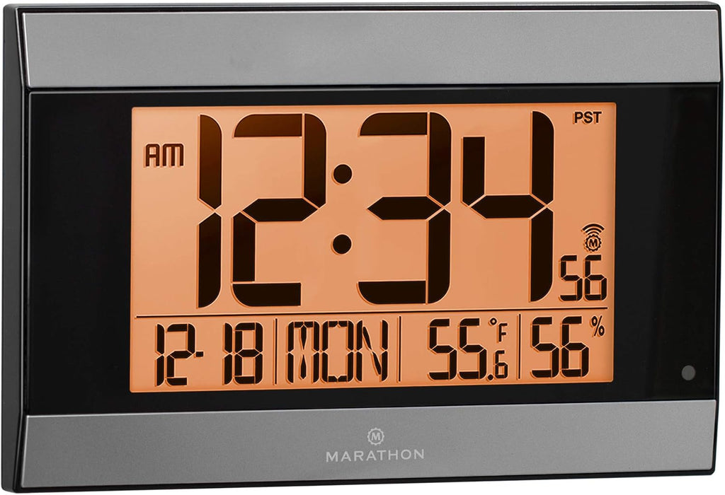 Large Atomic Wall Clock with Auto Backlight, Calendar, Temperature, and Humidity E56472