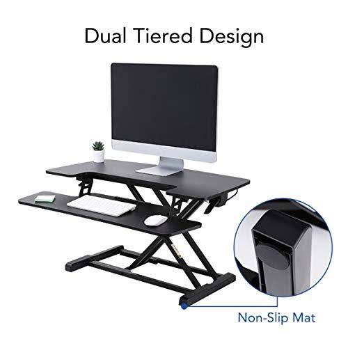 Black Height Adjustable Standing Desk Converter with Keyboard Tray B148