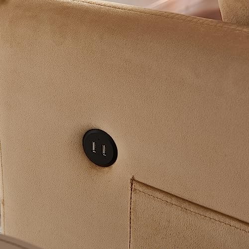 Pink Velvet Full Size Pull Out Sofa with USB Port Y144