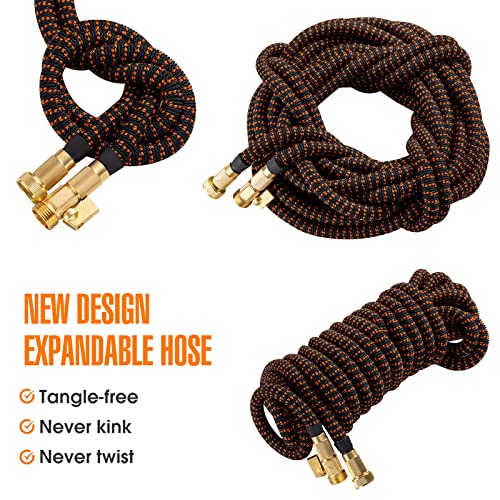 75 ft Expandable Garden Hose with 10 Pattern Spray Nozzle, 3/4 Solid Brass Connectors, Retractable Latex Core V232