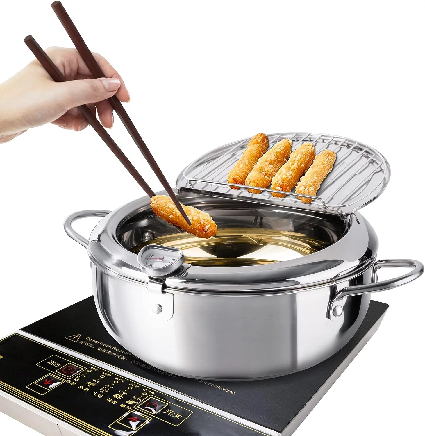 11 Inch 4.2 L 304 Stainless Steel Deep Fryer Pot with Lid B344