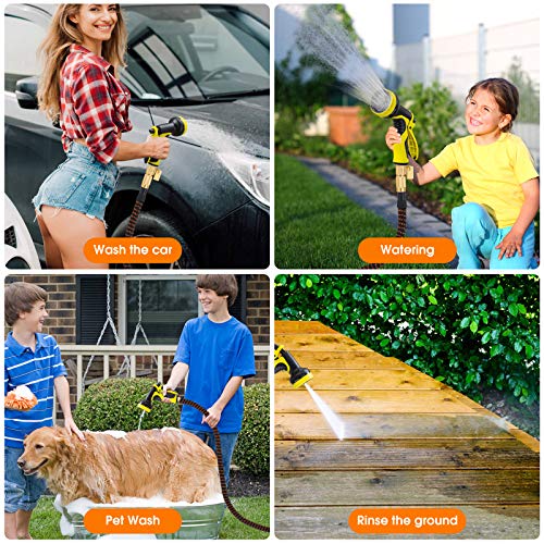 75 ft Expandable Garden Hose with 10 Pattern Spray Nozzle, 3/4 Solid Brass Connectors, Retractable Latex Core V232