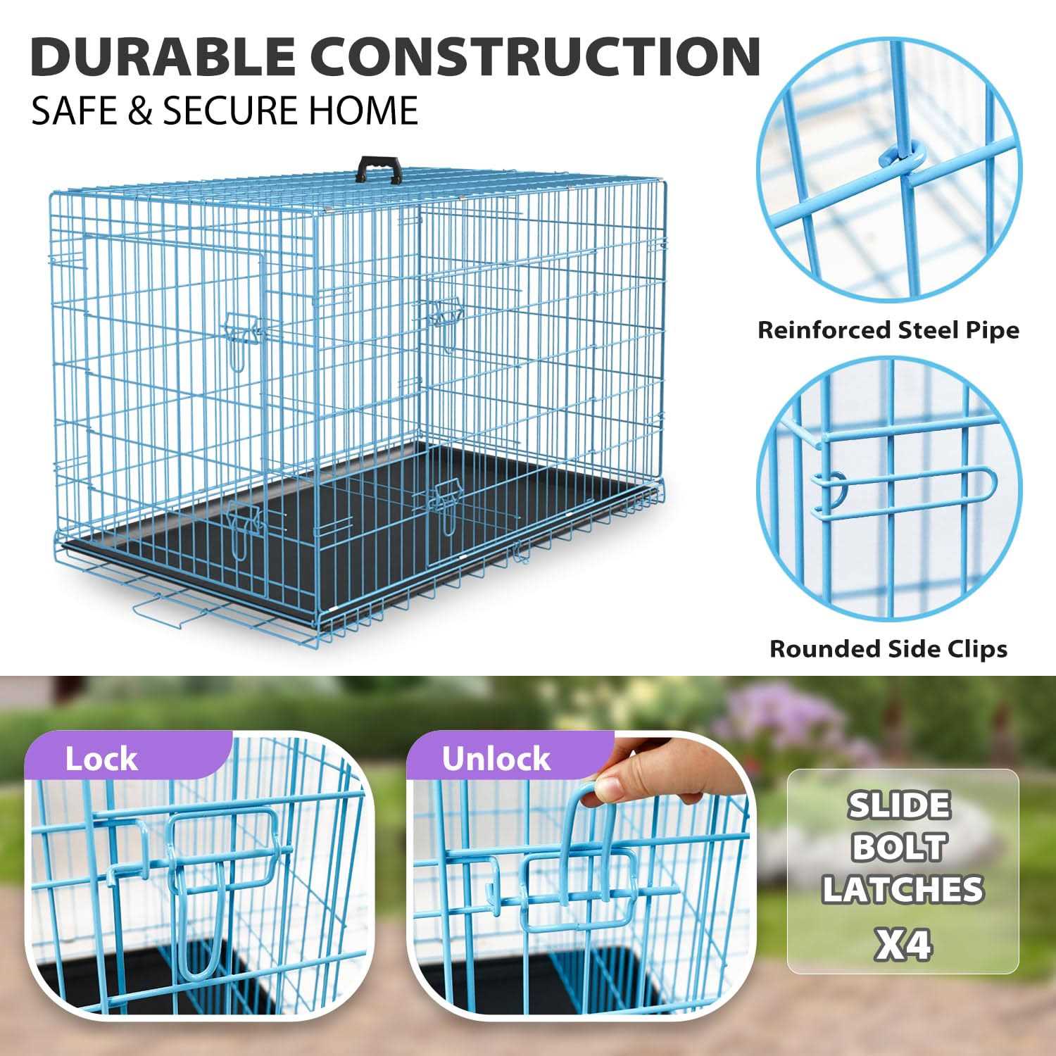 24,30,36,42,48 Inch Folding Metal Wire Dog Crate with Double-Door V968