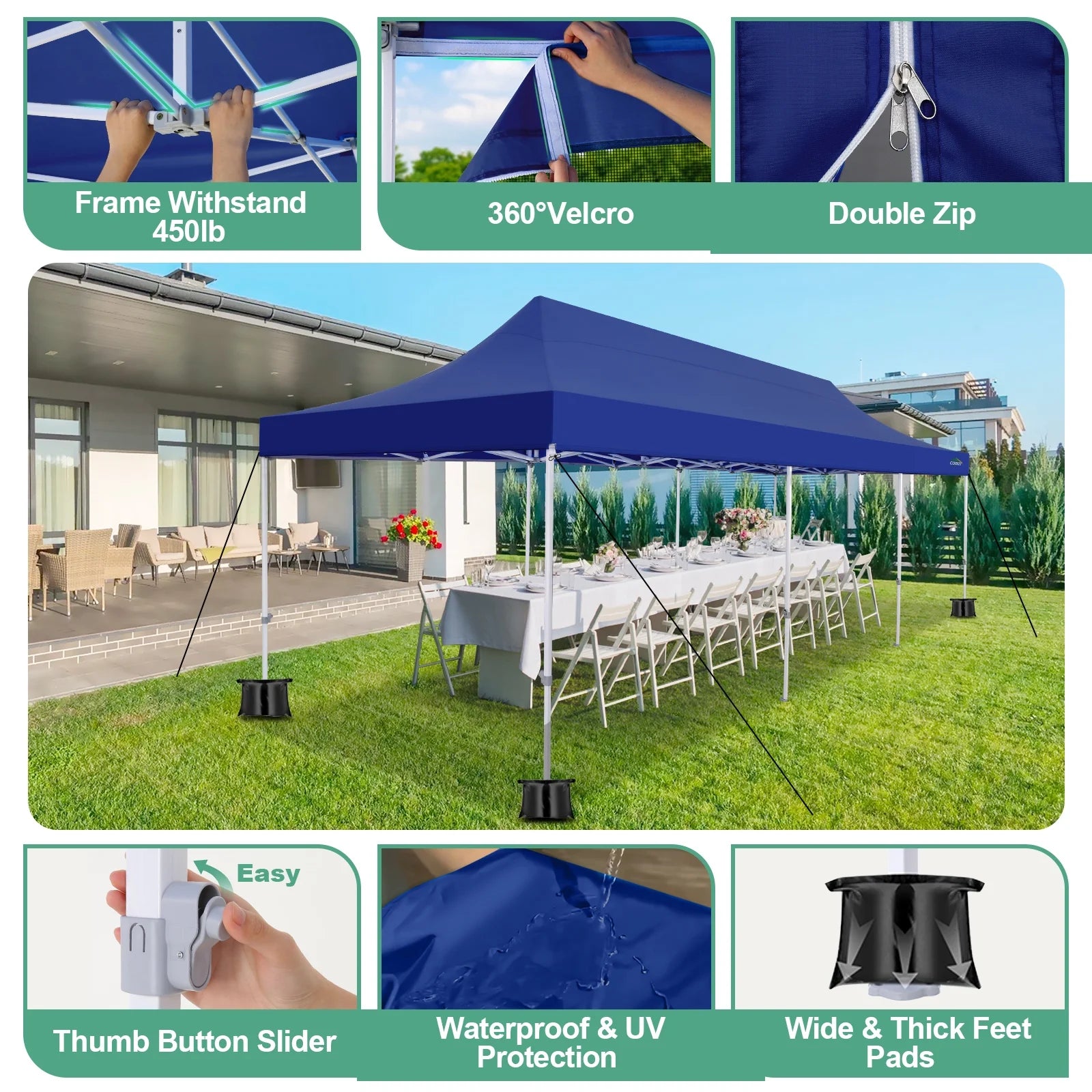 Dark Blue 10x30 Heavy Duty Pop Up Canopy with Netting Screened B704