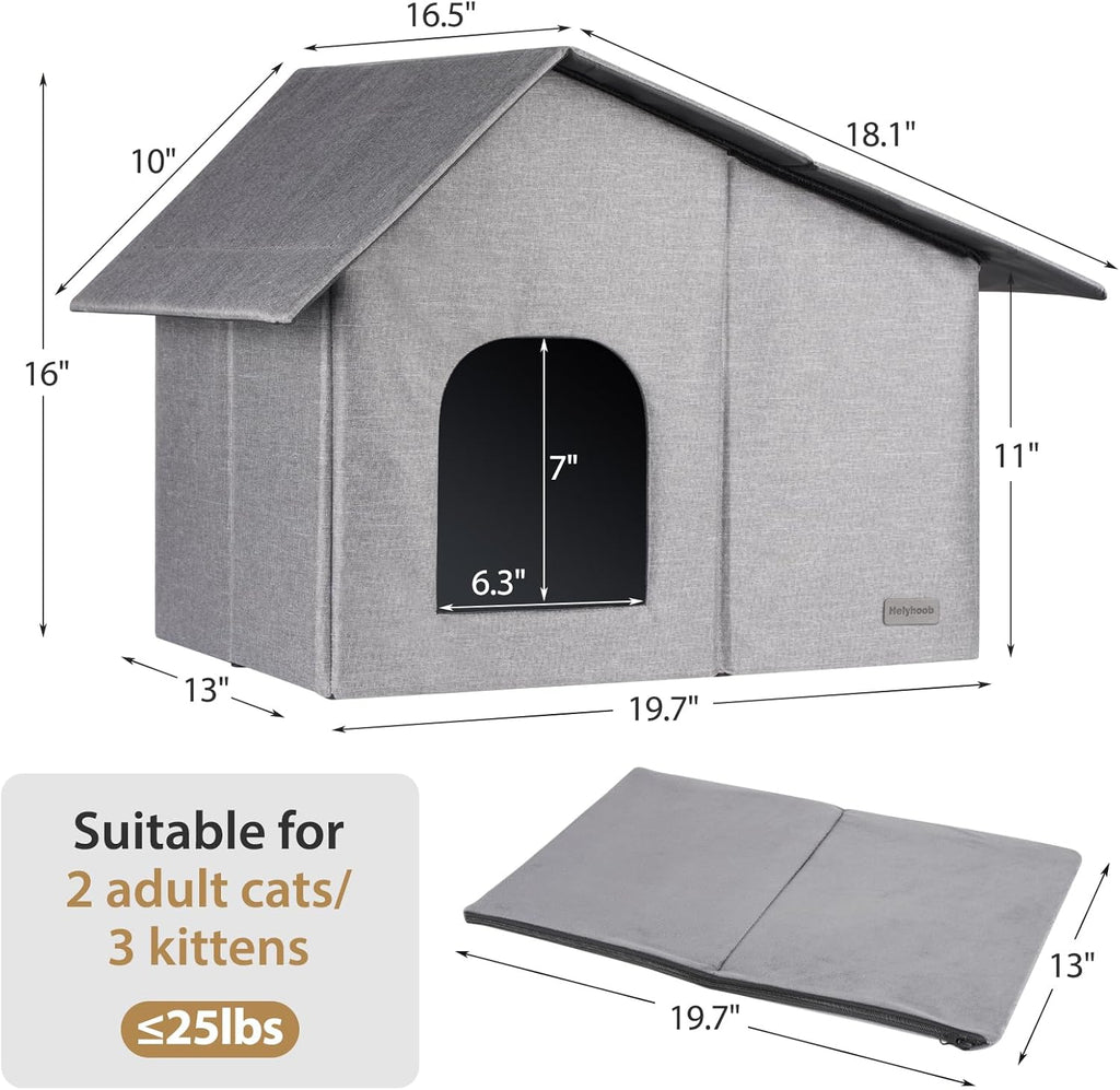 Outdoor Cat House Weatherproof Collapsible with Soft Warm Mat (20''*13''*16'') F999