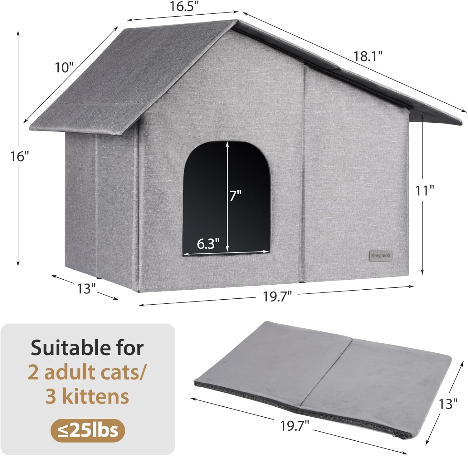 Outdoor Cat House Weatherproof Collapsible with Soft Warm Mat (20''*13''*16'') F999