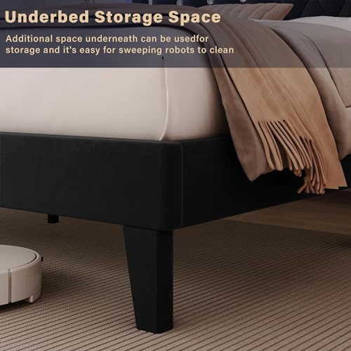 Black Upholstered Platform Bed Frame with LED Light T688