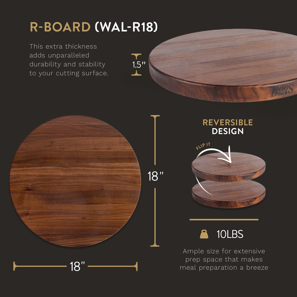 Walnut Wood Round Cutting Board, 18" x 18" x 1.5" T82226