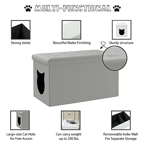 Grey Cat Litter Box Enclosure Bench Ottoman E467288