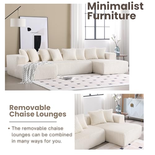 Beige 4-Seater Corduroy U-Shaped Sectional Sofa with 8 Pillows E55165