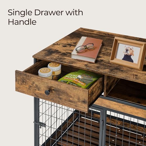 Rustic Brown 31.5 Inch Wooden Dog Crate with Storage Drawer T6345