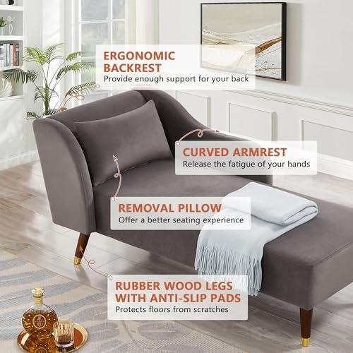 Beige Velvet Chaise Lounge Sofa C32062