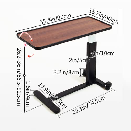 Walnut Adjustable Overbed Bedside Table with Wheels N610