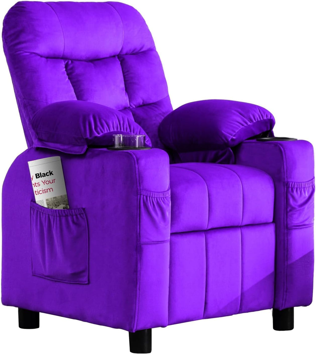 Purple Velvet Toddlers Kids Recliner Chair with Cup Holder V6260