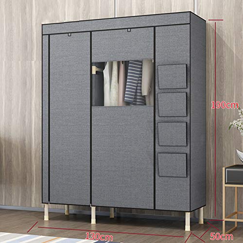Non-Woven Fabric Clothes Closet with Zipper Steel Pipe Wardrobe Storage See Through Window Fabric Cabinet 130x50x190cm C15944