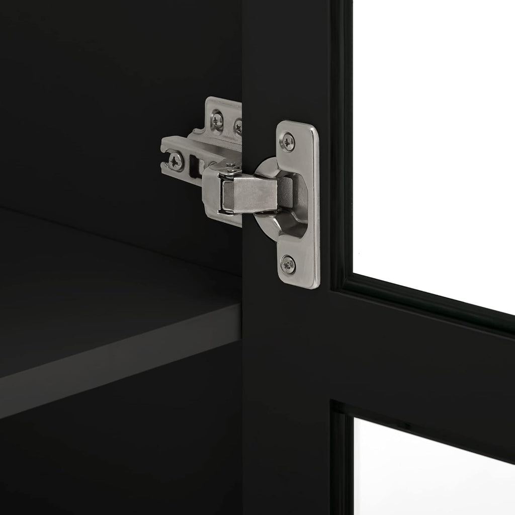 Black Storage Cabinet with Tempered Glass Doors and Adjustable Shelf K701