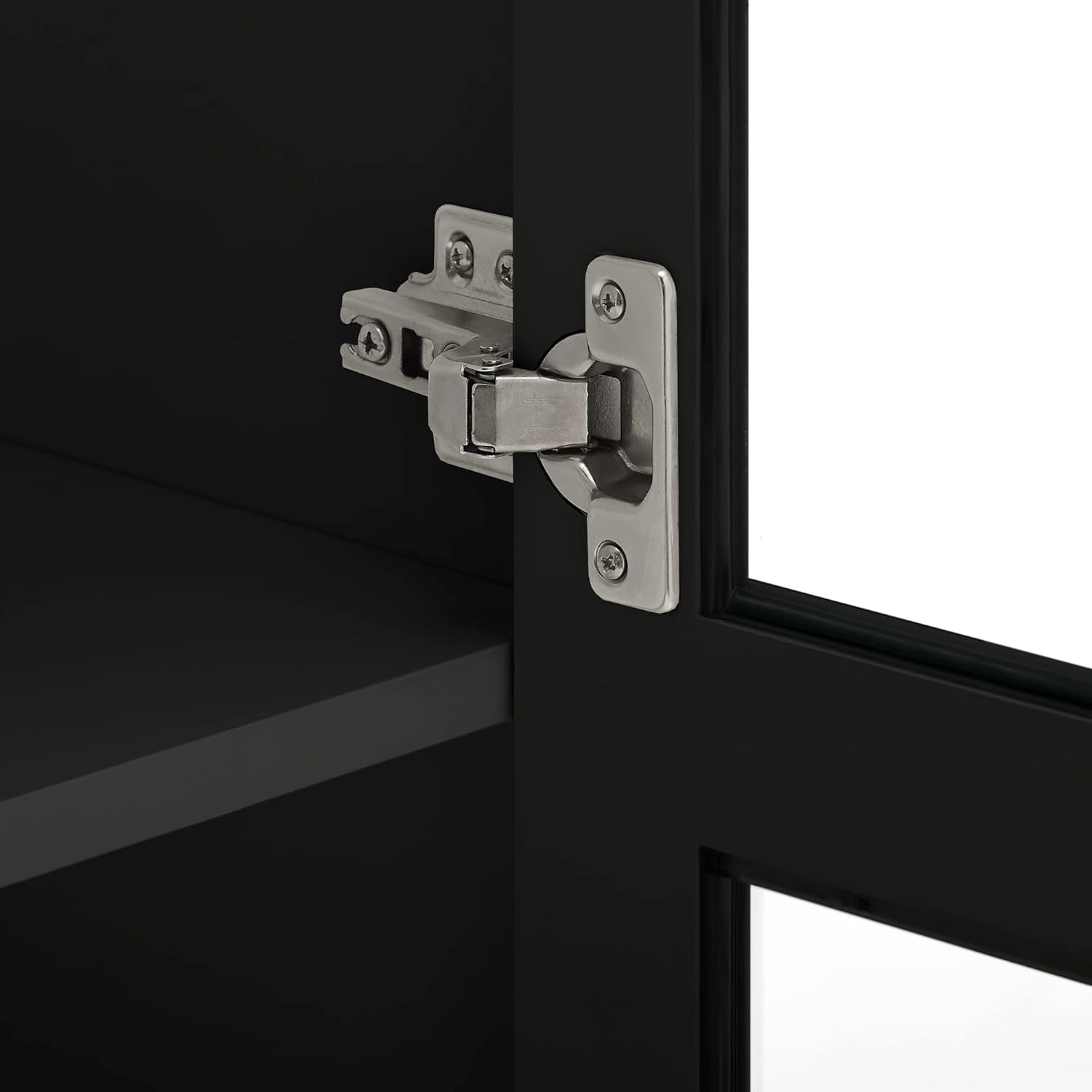 Black Storage Cabinet with Tempered Glass Doors and Adjustable Shelf K701
