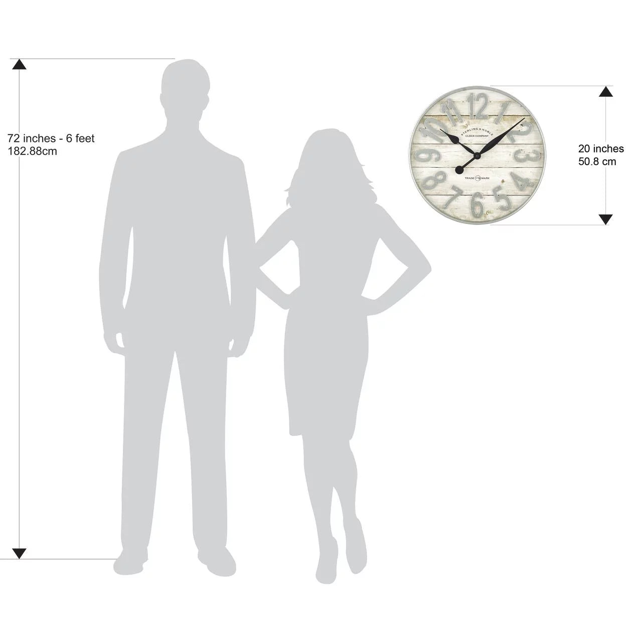 White and Galvanized Raised Analog Wall Clock M375
