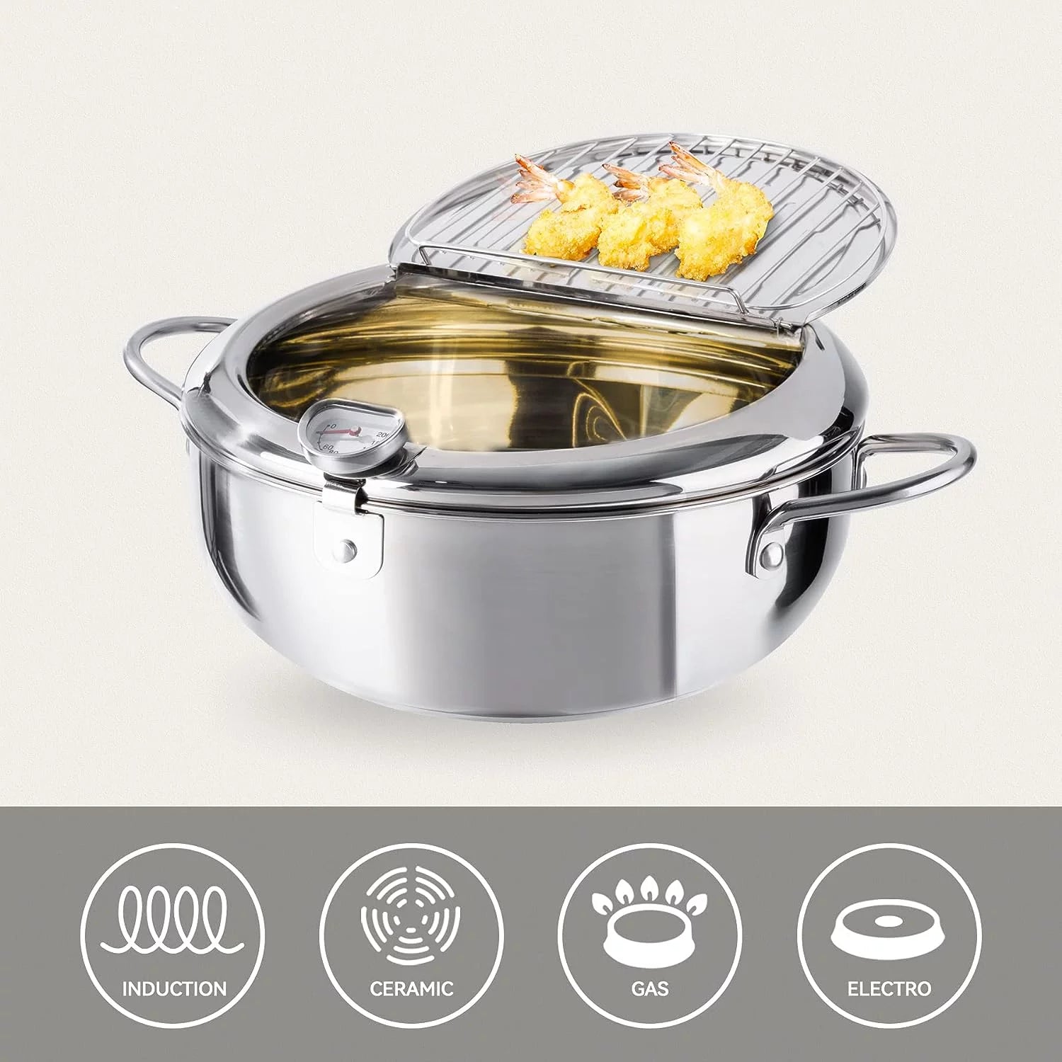 11 Inch 4.2 L 304 Stainless Steel Deep Fryer Pot with Lid B344